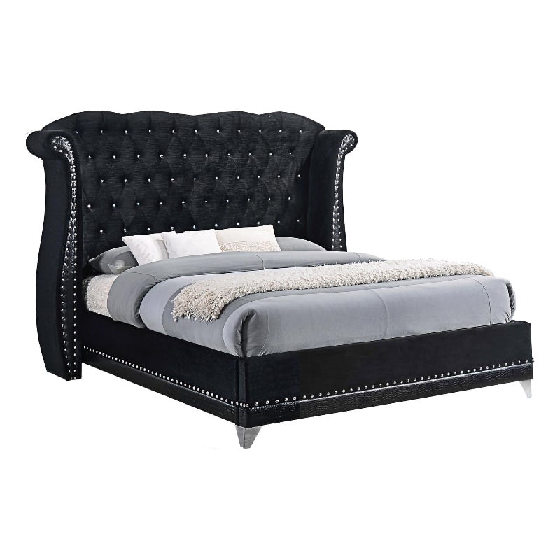 Pemberly Row Contemporary Upholstered Eastern King Wingback Bed Black