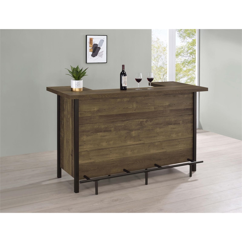 Pemberly Row Farmhouse Freestanding Home Bar Wine Cabinet Rustic Oak