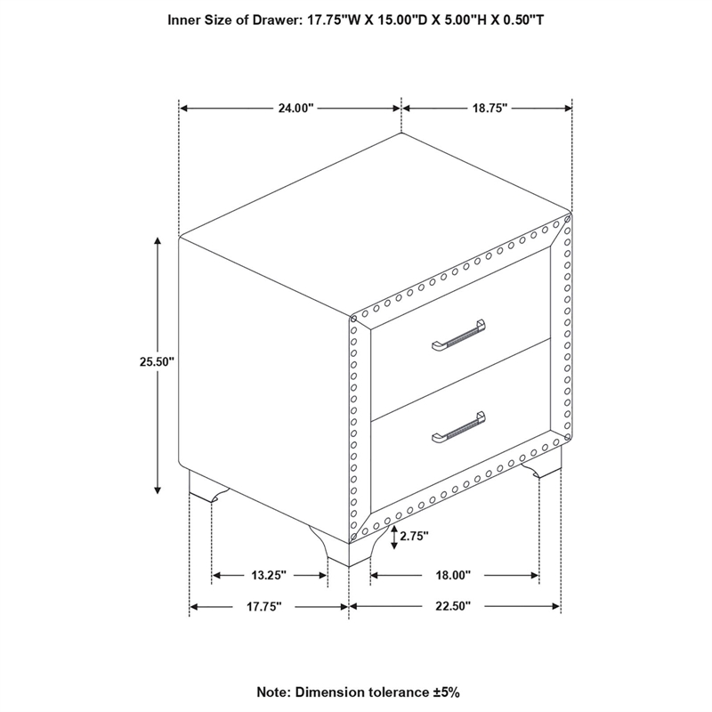 Pemberly Row Contemporary Upholstered 2-drawer Nightstand Grey