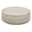 Pemberly Row Contemporary Engineered Wood Travertine Round Coffee Table