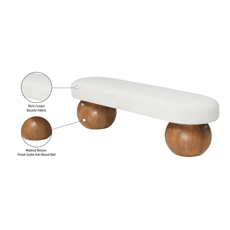 Pemberly Row Contemporary Rich Cream Finish Boucle Fabric Bench