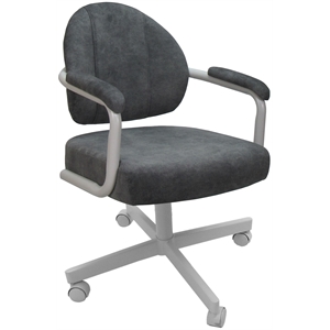 Pemberly Row Swivel Metal Dining Caster Chair in Charcoal Fabric & White Frame