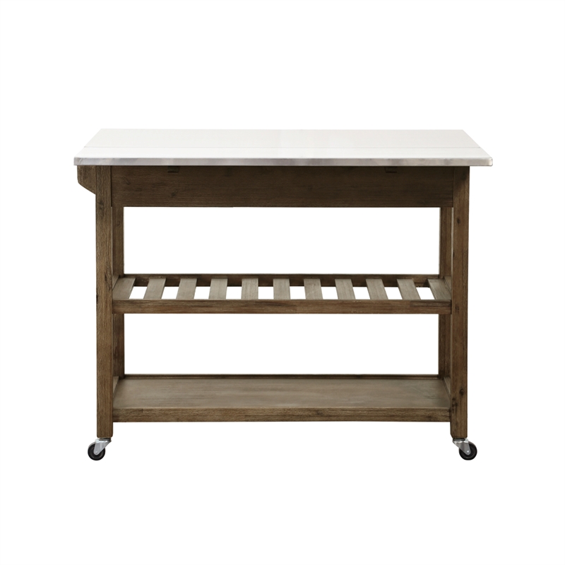 Pemberly Row Kitchen Cart with Drop-Leaf in Barnwood Wire-Brush