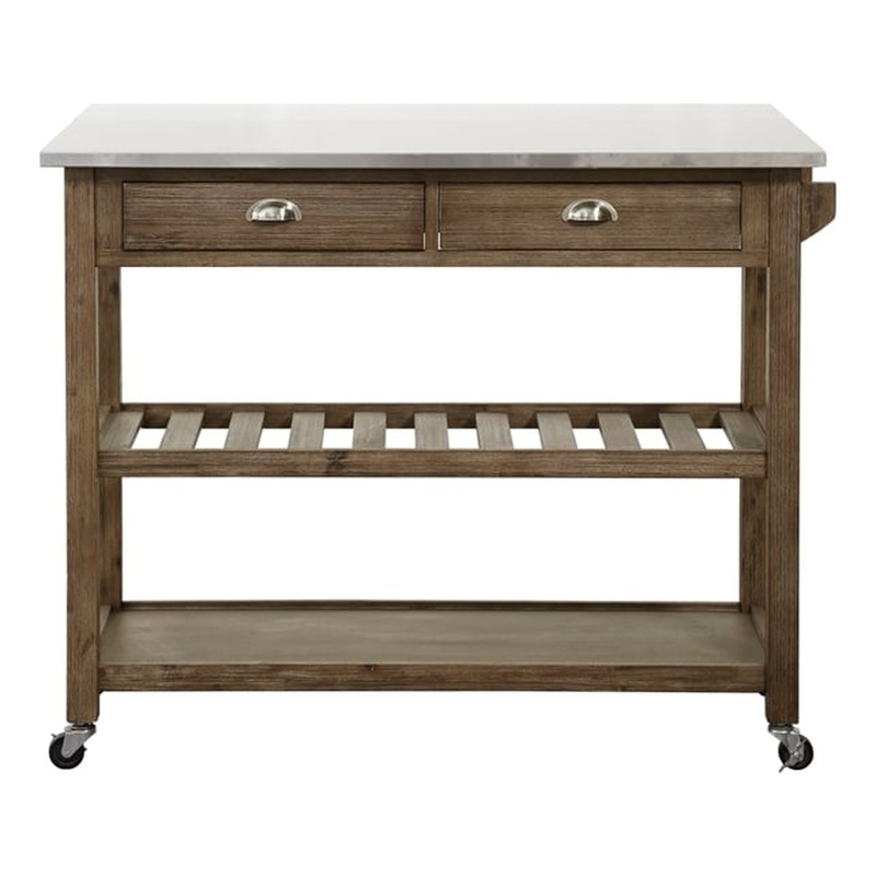 Pemberly Row Kitchen Cart with Drop-Leaf in Barnwood Wire-Brush