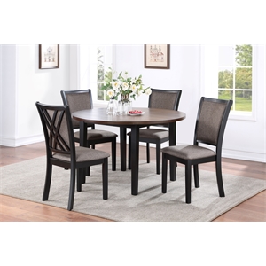 Pemberly Row 5-Piece Round Solid Wood Dining Set in Brown/Black