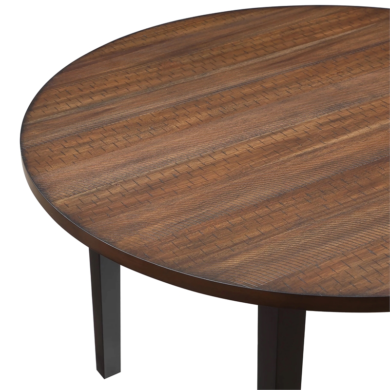 Pemberly Row 5-Piece Round Solid Wood Dining Set in Brown/Black