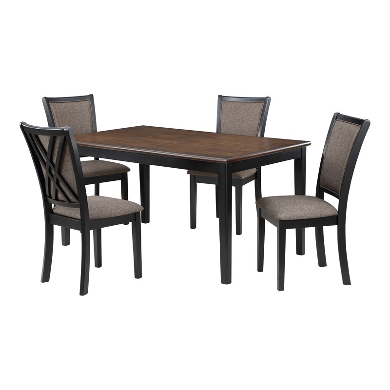 Pemberly Row 5-Piece Rectangle Wood Dining Set in Brown/Black