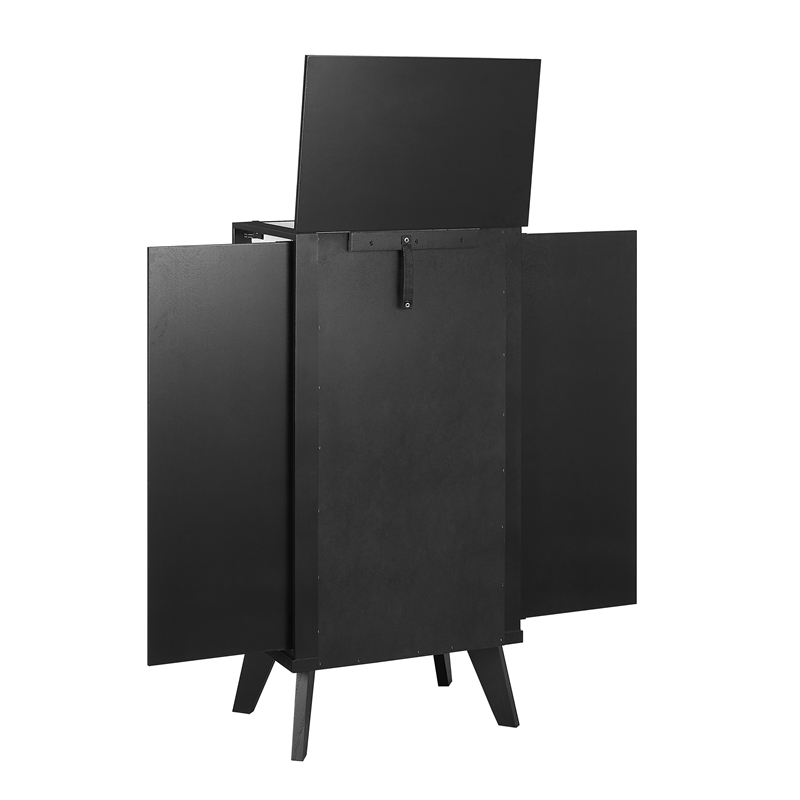 Pemberly Row Jewelry Armoire 5 Drawers/Cane Front Panels in Black Painted Wood