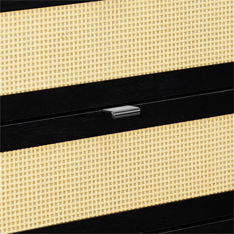 Pemberly Row Jewelry Armoire 5 Drawers/Cane Front Panels in Black Painted Wood