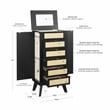 Pemberly Row Jewelry Armoire 5 Drawers/Cane Front Panels in Black Painted Wood