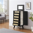 Pemberly Row Jewelry Armoire 5 Drawers/Cane Front Panels in Black Painted Wood