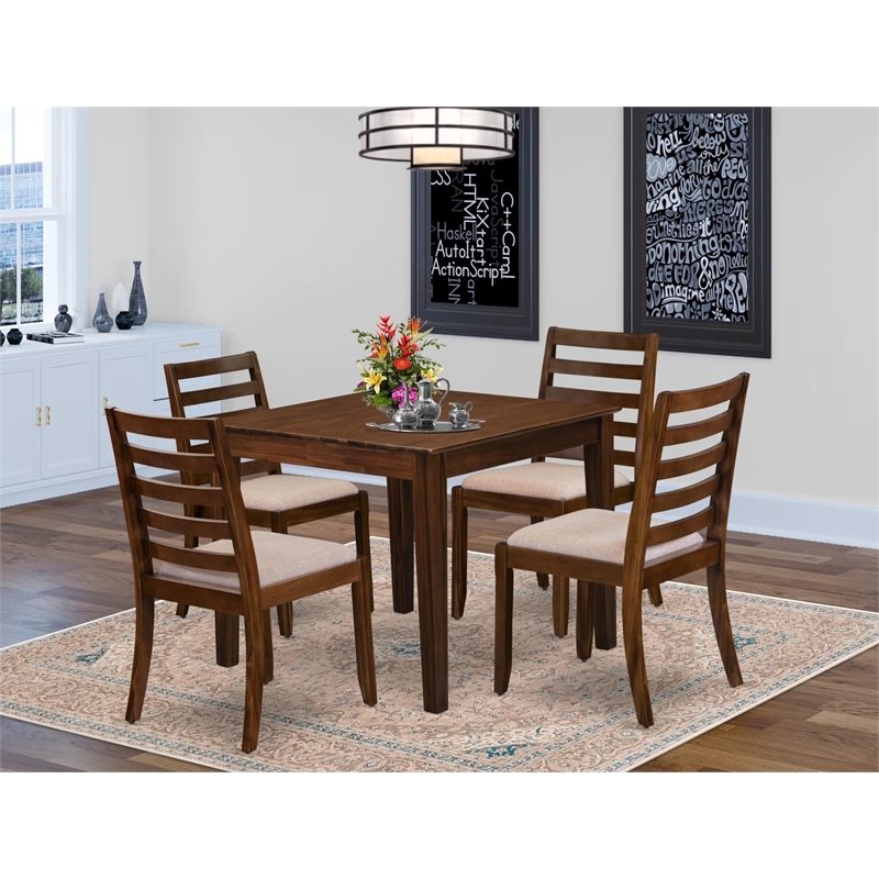 Pemberly Row Mid-Century 5-Piece Dining Table Set in Walnut Finish