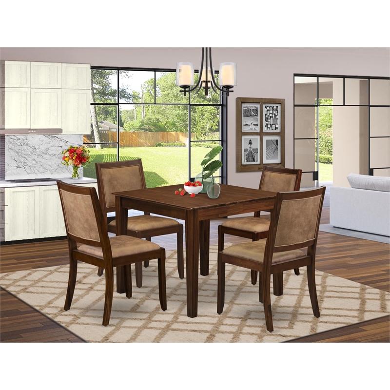 Pemberly Row Mid-Century 5-Piece Dining Room Set in Walnut Finish