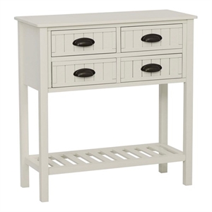 Pemberly Row Beadboard Console 4 Drawers Lower Shelf in Antique White Wood