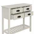 Pemberly Row Beadboard Console 4 Drawers Lower Shelf in Antique White Wood