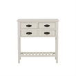 Pemberly Row Beadboard Console 4 Drawers Lower Shelf in Antique White Wood