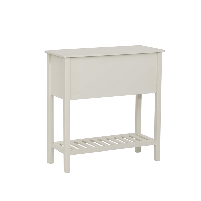 Pemberly Row Beadboard Console 4 Drawers Lower Shelf in Antique White Wood