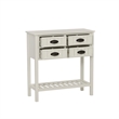 Pemberly Row Beadboard Console 4 Drawers Lower Shelf in Antique White Wood