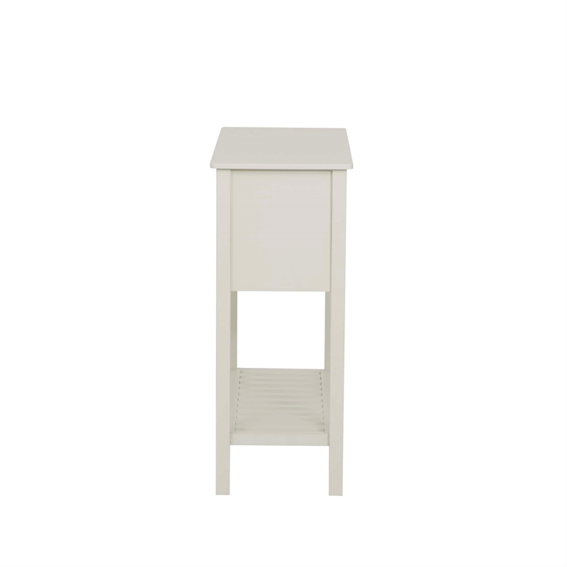 Pemberly Row Beadboard Console 4 Drawers Lower Shelf in Antique White Wood