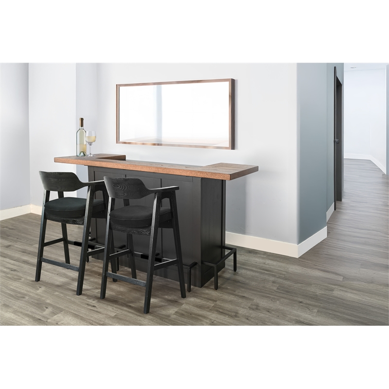 Pemberly Row Solid Wood Wood Home Bar Set of 1 Bar and 2 Bar Stools