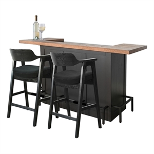 Pemberly Row Solid Wood Wood Home Bar Set of 1 Bar and 2 Bar Stools