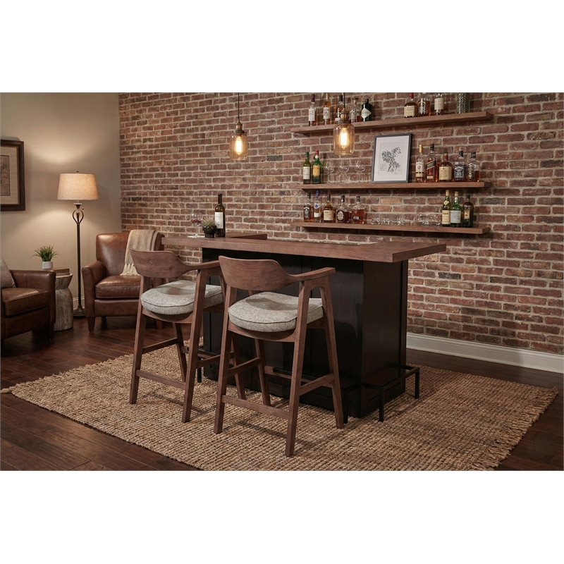 Pemberly Row Solid Wood Wood Home Bar Set of 1 Bar and 2 Bar Stools