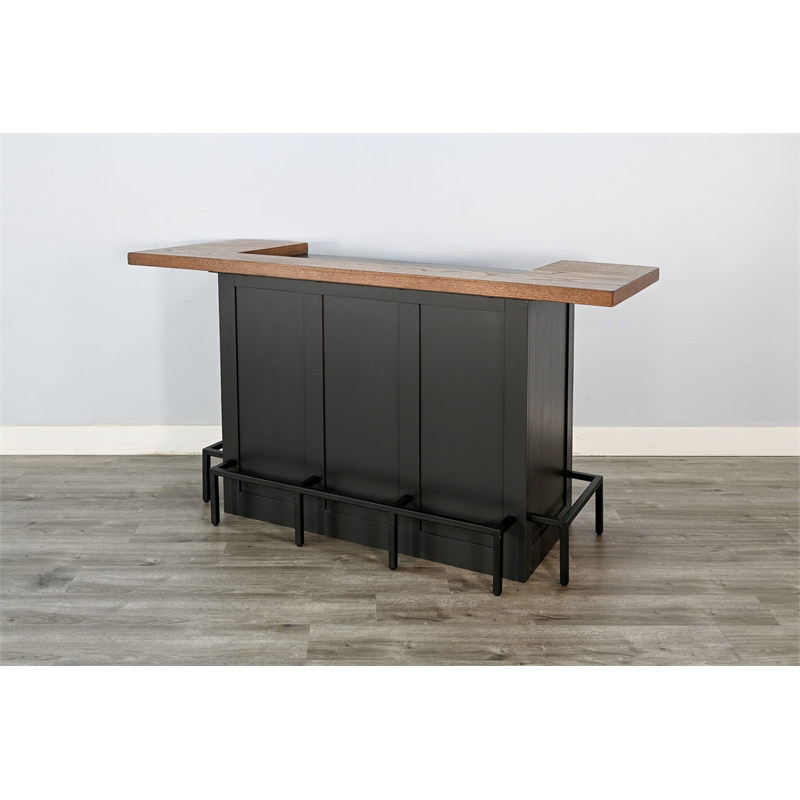 Pemberly Row Solid Wood Wood Home Bar Set of 1 Bar and 2 Bar Stools