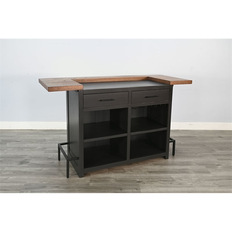 Pemberly Row Solid Wood Wood Home Bar Set of 1 Bar and 2 Bar Stools