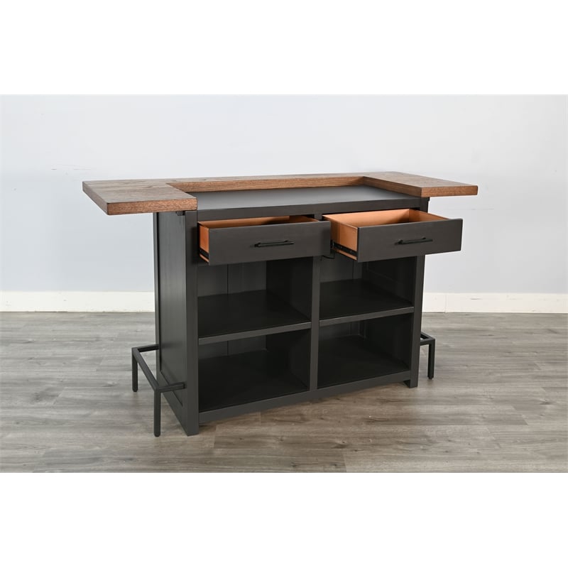 Pemberly Row Solid Wood Wood Home Bar Set of 1 Bar and 2 Bar Stools