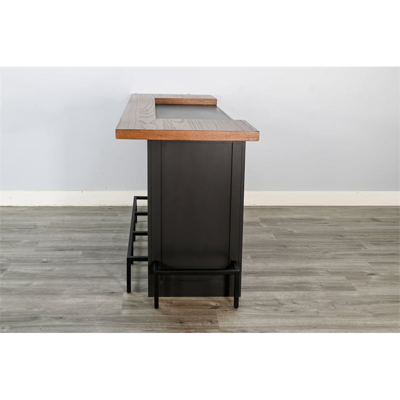 Pemberly Row Solid Wood Wood Home Bar Set of 1 Bar and 2 Bar Stools