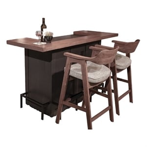 Pemberly Row Solid Wood Wood Home Bar Set of 1 Bar and 2 Bar Stools