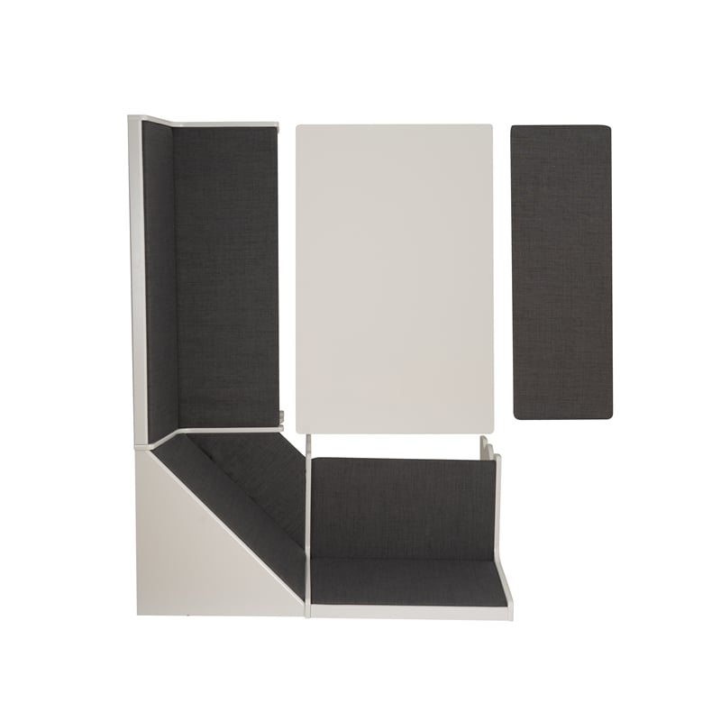 Pemberly Row Corner Nook Dining Set Charcoal Gray Fabric Seats in White Wood