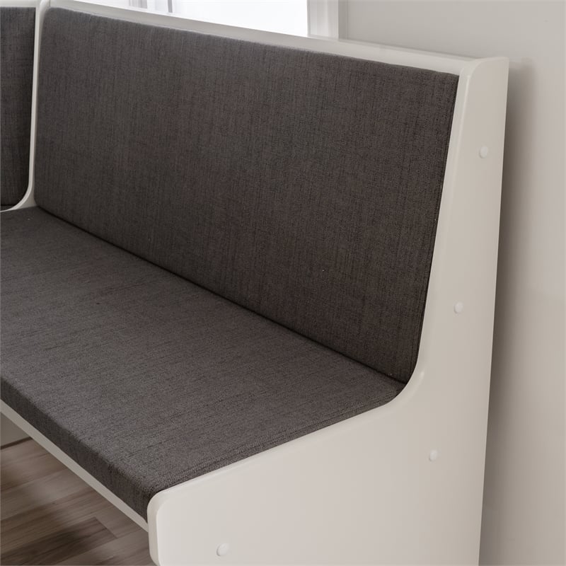 Pemberly Row Corner Nook Dining Set Charcoal Gray Fabric Seats in White Wood