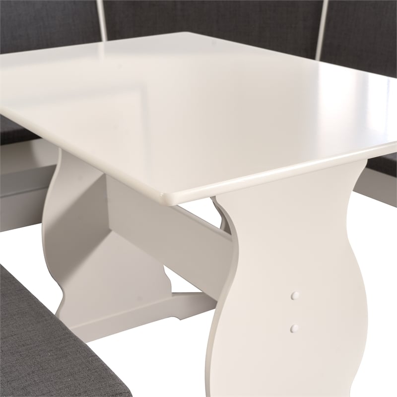 Pemberly Row Corner Nook Dining Set Charcoal Gray Fabric Seats in White Wood