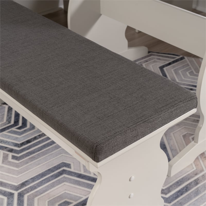 Pemberly Row Corner Nook Dining Set Charcoal Gray Fabric Seats in White Wood