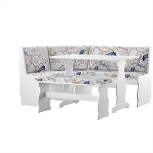 Pemberly Row Upholstered Corner Nook Dining Set in White Wood/Coffee Print