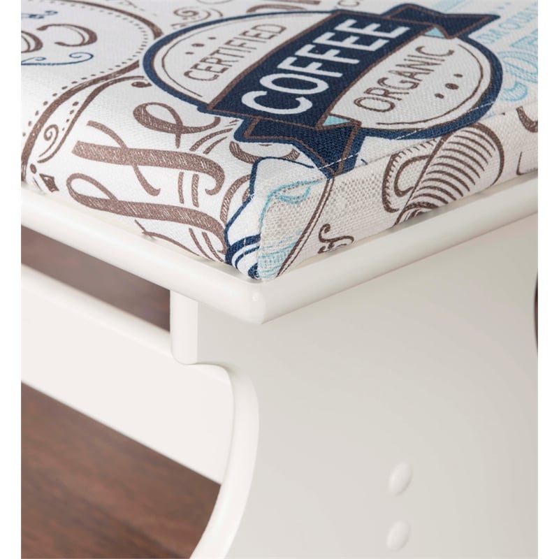 Pemberly Row Upholstered Corner Nook Dining Set in White Wood/Coffee Print