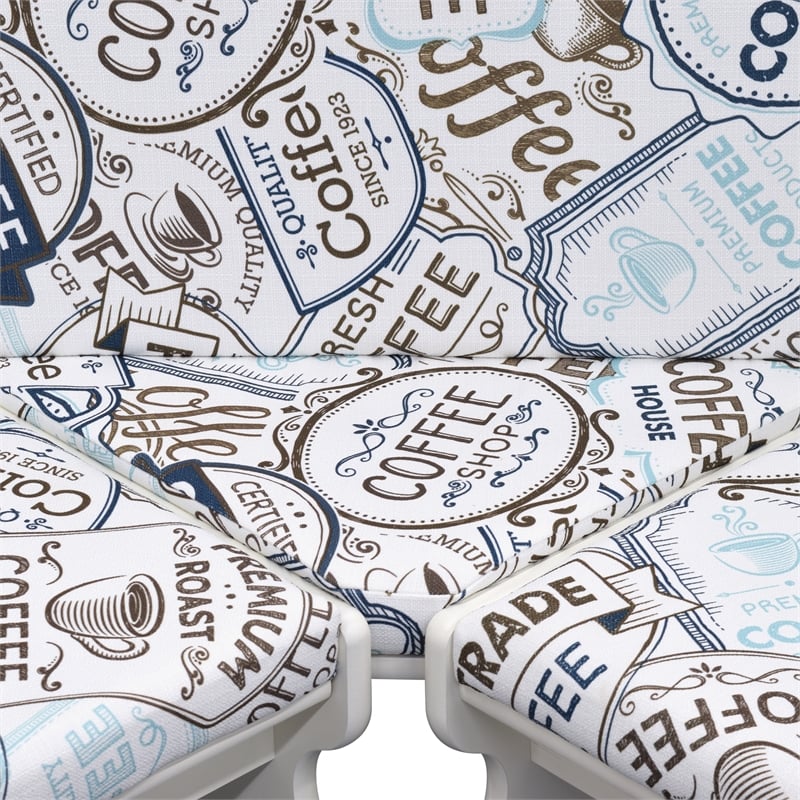 Pemberly Row Upholstered Corner Nook Dining Set in White Wood/Coffee Print