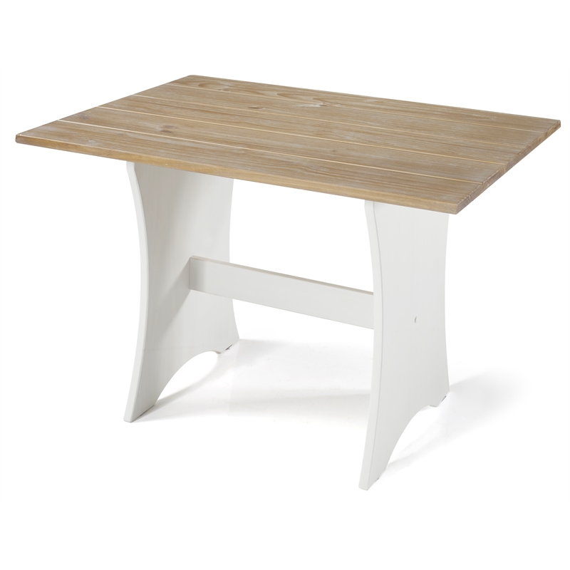 Pemberly Row Solid Wood Dining Nook Set with Storage in Antique White/Driftwood