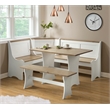 Pemberly Row Solid Wood Dining Nook Set with Storage in Antique White/Driftwood