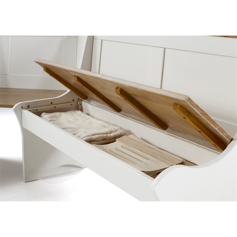 Pemberly Row Solid Wood Dining Nook Set with Storage in Antique White/Driftwood