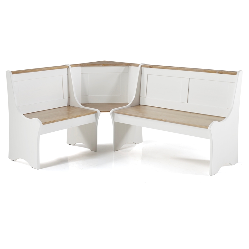 Pemberly Row Solid Wood Dining Nook Set with Storage in Antique White/Driftwood