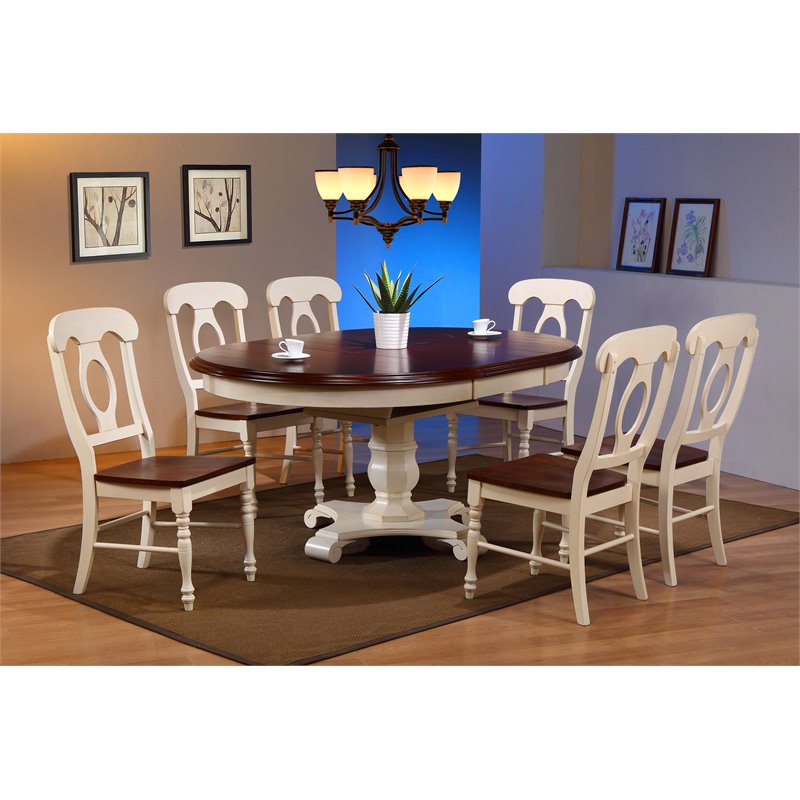 Pemberly Row 7-Piece Round/Oval Extending Dining Set Off White/Brown Wood
