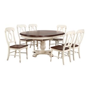 Pemberly Row 7-Piece Round/Oval Extending Dining Set Off White/Brown Wood