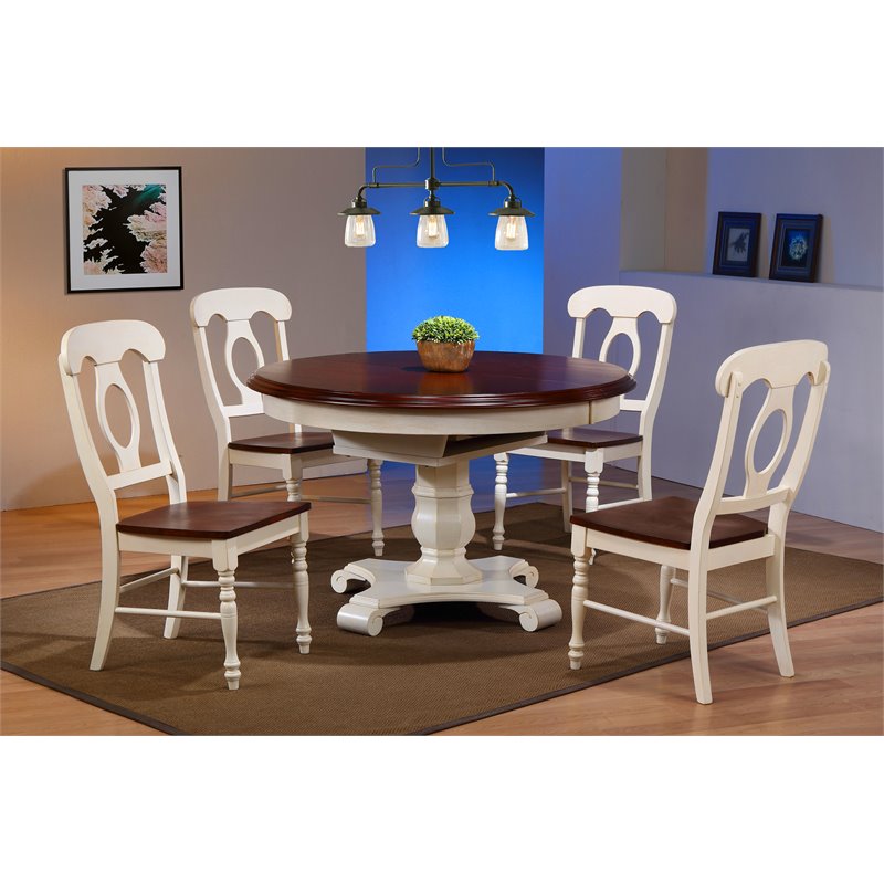 Pemberly Row 5-Piece Round/Oval Extending Dining Set Off White/Brown Wood