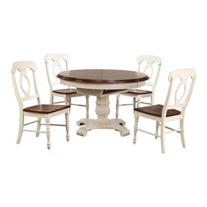 Pemberly Row 5-Piece Round/Oval Extending Dining Set Off White/Brown Wood