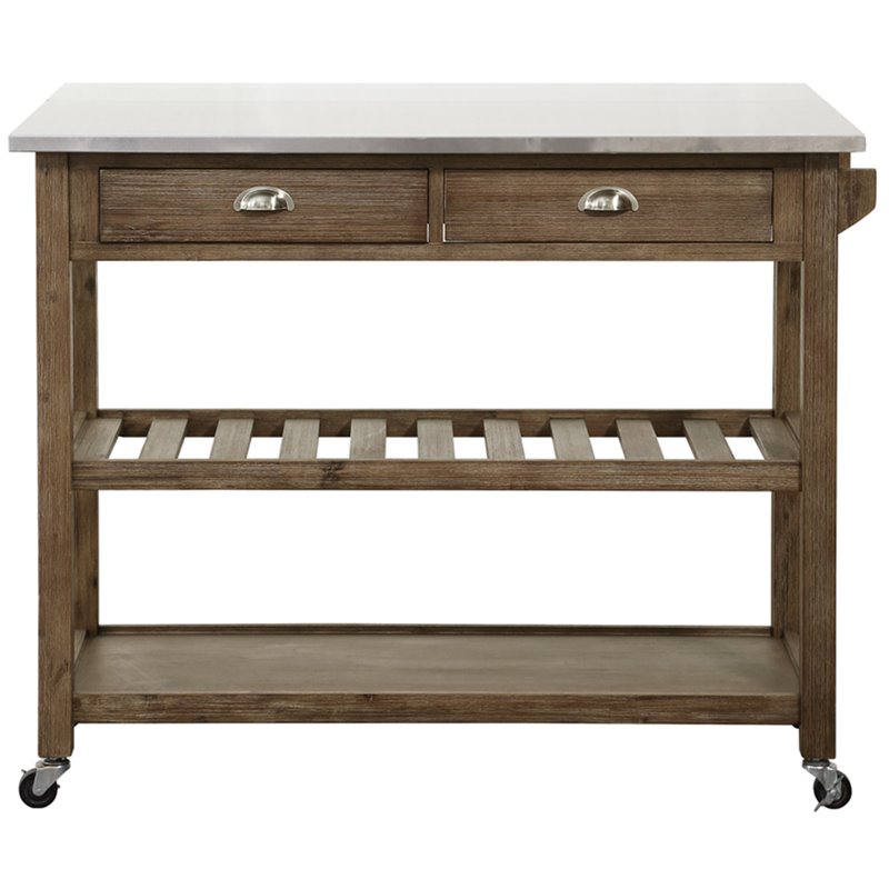 Pemberly Row Acacia Wood Kitchen Cart with Barnwood Finish