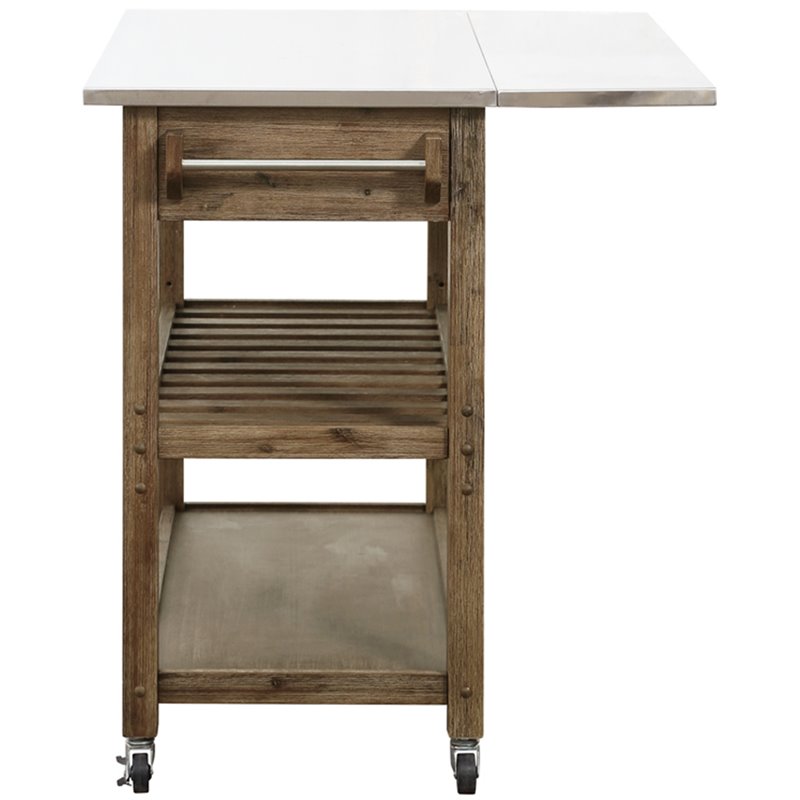 Pemberly Row Acacia Wood Kitchen Cart with Barnwood Finish