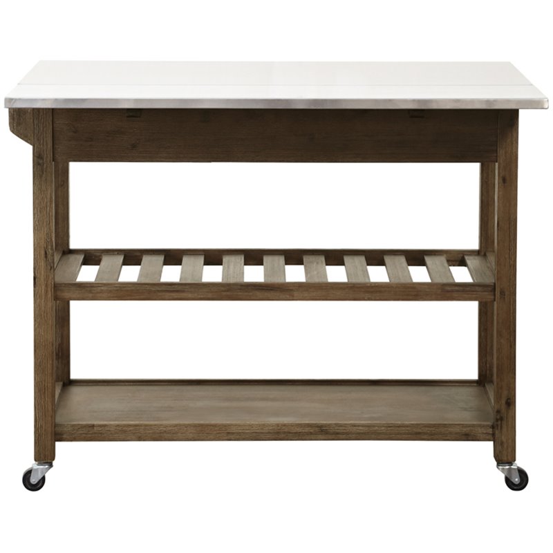 Pemberly Row Acacia Wood Kitchen Cart with Barnwood Finish