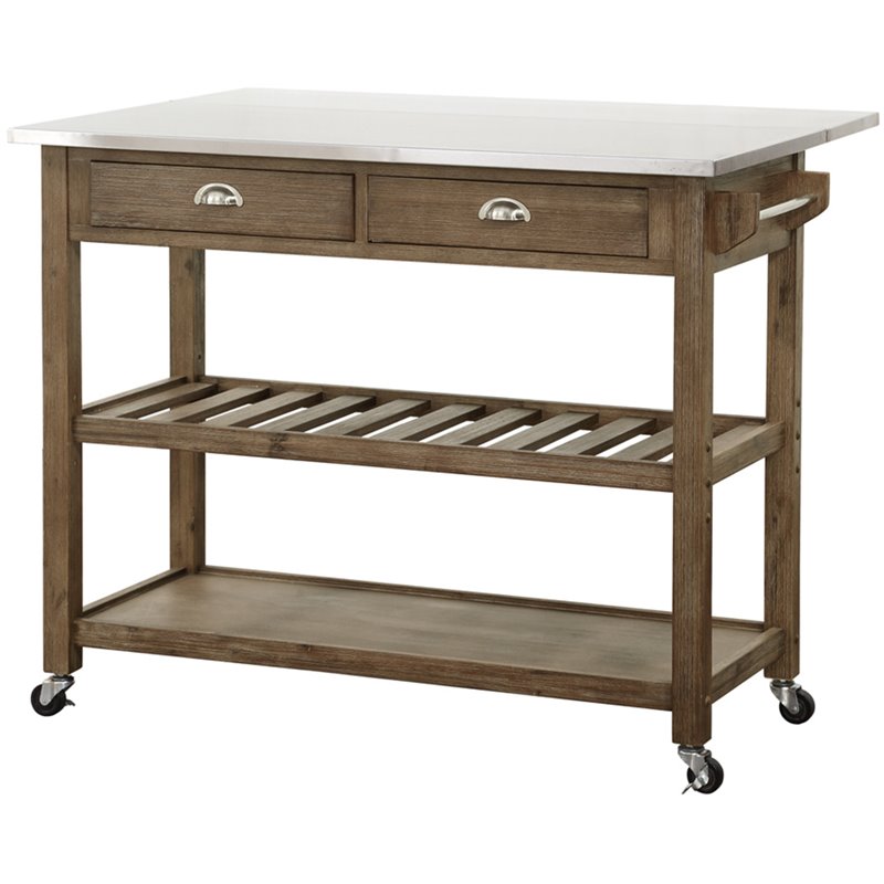 Pemberly Row Acacia Wood Kitchen Cart with Barnwood Finish